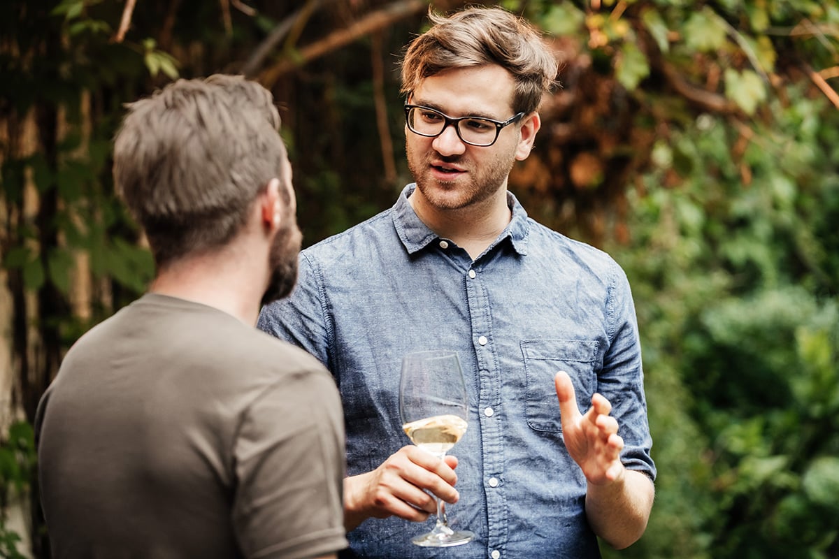 Man with glasses at garden party